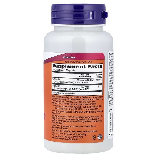 Вітамін D3 та MK-7, Mega D3 & MK-7, Now Foods, 120 капсул