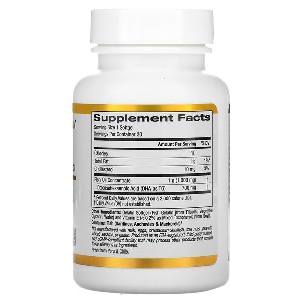 ДГК 700, Рыбий жир, 1000 мг, DHA 700 Fish Oil, California Gold Nutrition, 30 желатиновых капсул