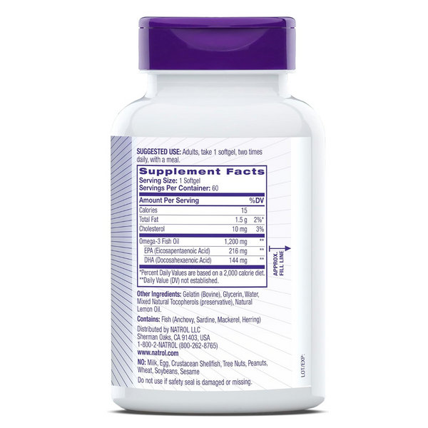 Омега-3 Риб'ячий Жир, 1200 мг, Omega-3 Fish Oil, Natrol, 60 желатинових капсул