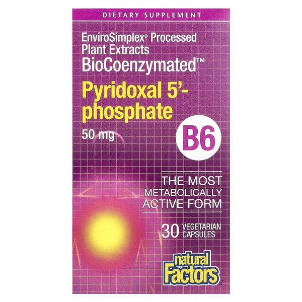 Піридоксаль 5'-фосфат, вітамін B6, 50 мг, BioCoenzymated, B6, Pyridoxal 5'-Phosphate, Natural Factors, 30 вегетаріанських капсул