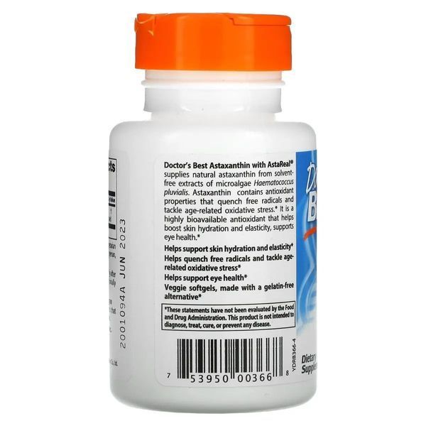 Астаксантин, Astaxanthin AstaPure, Doctor's Best, 6 мг, 30 капсул