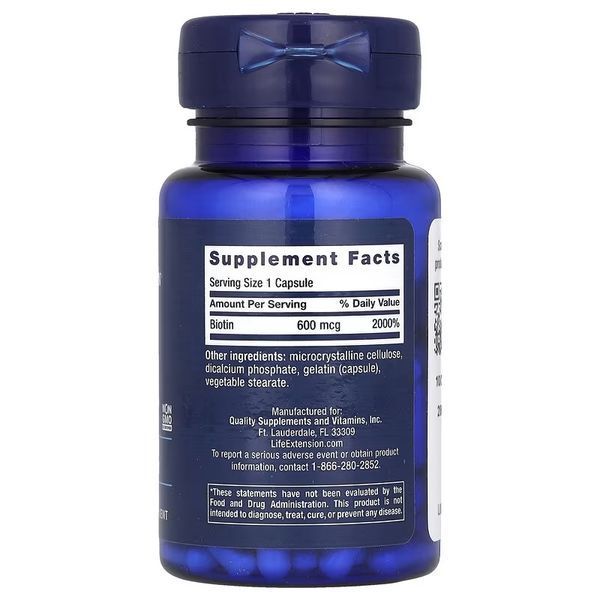 Біотин, 600 мкг, Biotin, Life Extension, 100 капсул