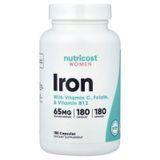 Железо для женщин, Women, Iron With Vitamin C, Folate & Vitamin B12, Nutricost, 180 капсул