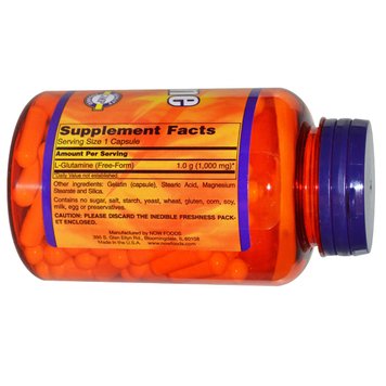 Глютамін 1000 мг, L-Glutamine, Now Foods Sports, 120 каспул