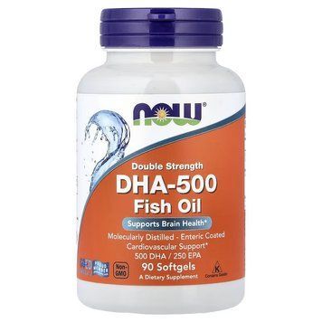 ДГК (докозагексаеновая кислота), 500 мг, рыбий жир, DHA-500 Fish Oil, Now Foods, 60 гелевых капсул