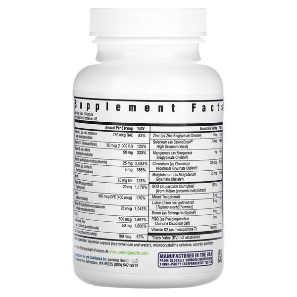 Мультивитамины без метила, Multivitamin One MF, Seeking Health, 45 вегетарианских капсул