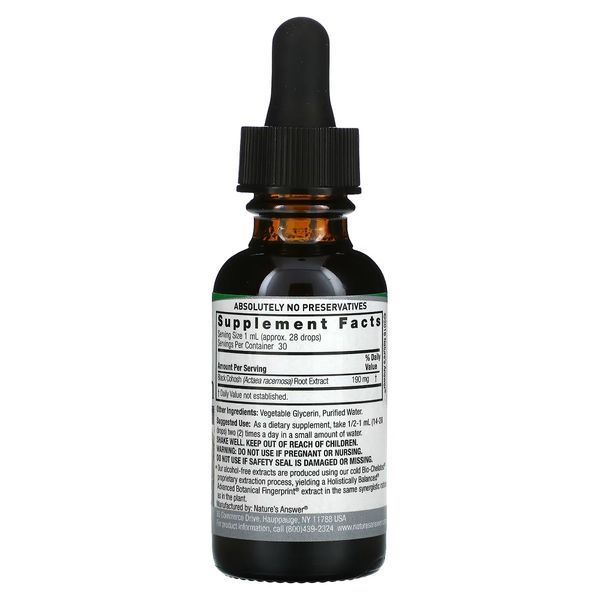 Клопогон, 950 мг, без спирта, Black Cohosh, Alcohol-Free, Nature's Answer, 30 мл