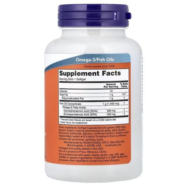ДГК (докозагексаеновая кислота), 500 мг, рыбий жир, DHA-500 Fish Oil, Now Foods, 60 гелевых капсул