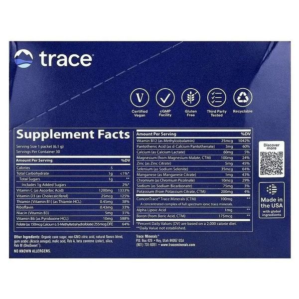 Электролиты, вкус мандарина, Electrolyte Stamina PowerPak, Trace Minerals, 30 пакетов