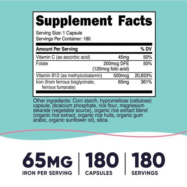 Залізо для жінок, Women, Iron With Vitamin C, Folate & Vitamin B12, Nutricost, 180 капсул