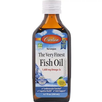 Риб'ячий жир, Смак Лимона, Норвезька серія, The Very Finest Fish Oil Lemon, Carlson, 200 мл