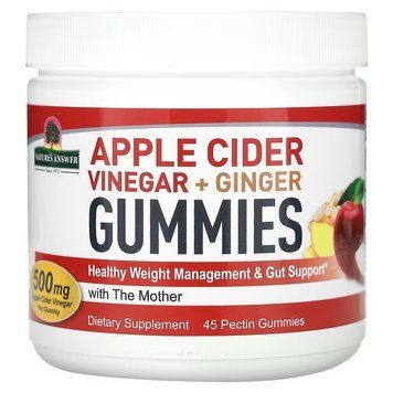 Яблочный уксус с имбирем, 500 мг, Apple Cider Vinegar+Ginger Gummies with The Mother, Nature's Answer, 45 жевательных конфет