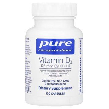 Вітамін D3, 125 мкг, Vitamin D3, Pure Encapsulations, 120 капсул