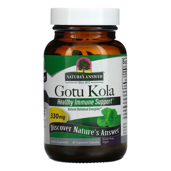 Готу кола, 330 мг, Gotu Kola, Healthy Immune Support, Nature's Answer, 60 вегетаріанських капсул