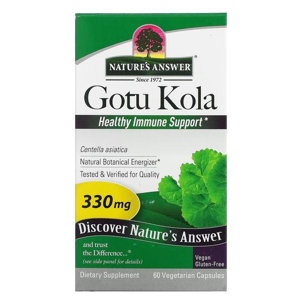 Готу кола, 330 мг, Gotu Kola, Healthy Immune Support, Nature's Answer, 60 вегетаріанських капсул