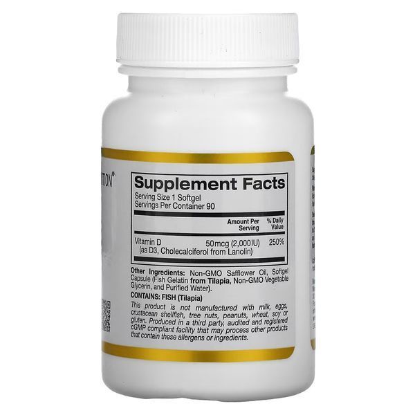 Вітамін D3, 2000 МО, Vitamin D3, California Gold Nutrition, 90 капсул з риб'ячого желатину