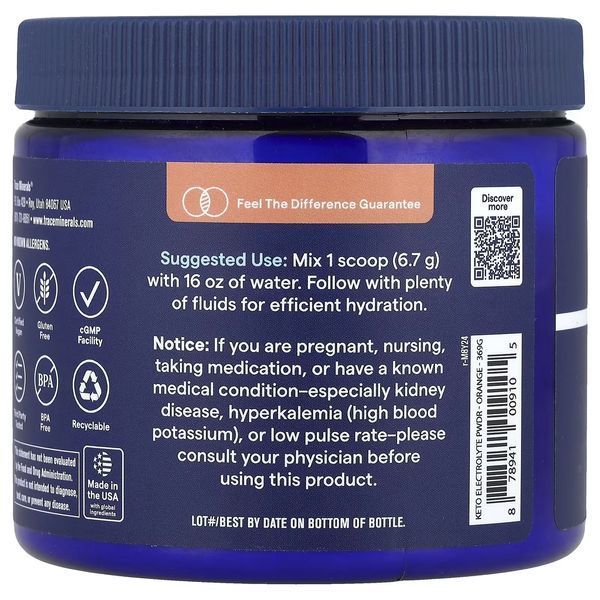Электролиты-Кето, вкус апельсина, Keto Electrolyte Powder, Trace, 369 гр