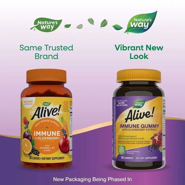Иммунная поддержка с бузиной, вкус винограда и вишни, Alive! Immune, Nature's Way, 90 жевательных конфет