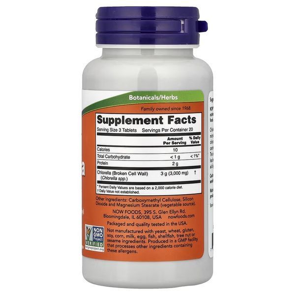 Хлорелла, Chlorella, Now Foods, 60 таблеток