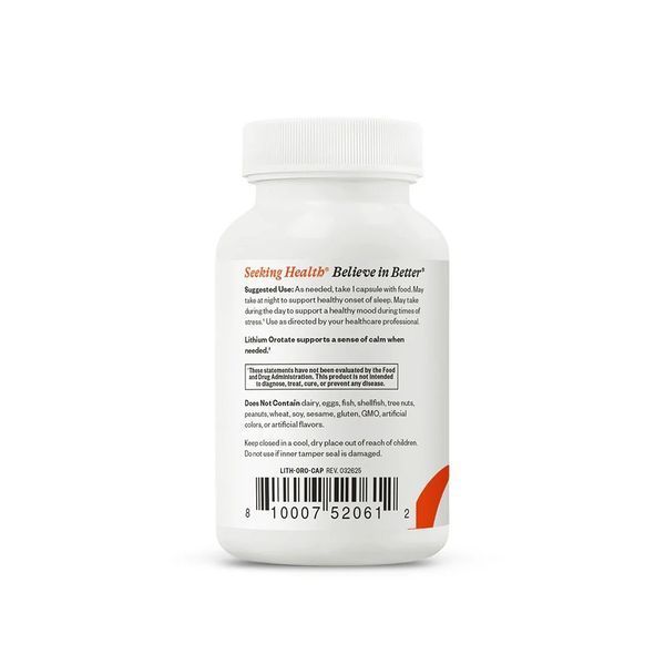 Літій оротат, 5 мг, Lithium Orotate, Seeking Health, 100 вегетаріанських капсул