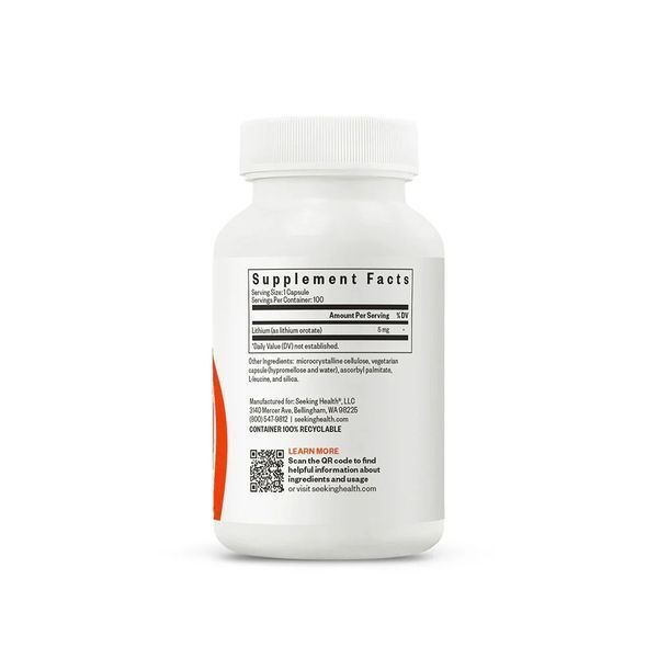 Літій оротат, 5 мг, Lithium Orotate, Seeking Health, 100 вегетаріанських капсул