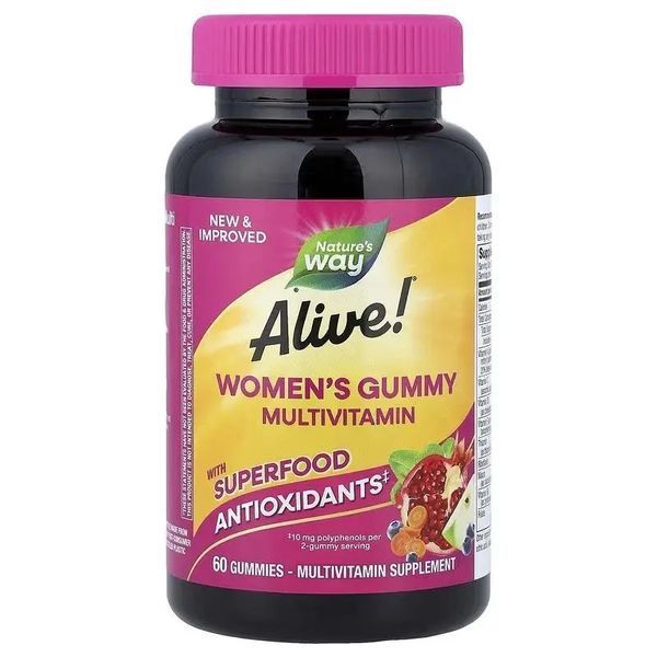 Мультивітаміни для жінок, смак ягід, Alive! Women's Gummy Multivitamin, Nature's Way, 60 жувальних цукерок