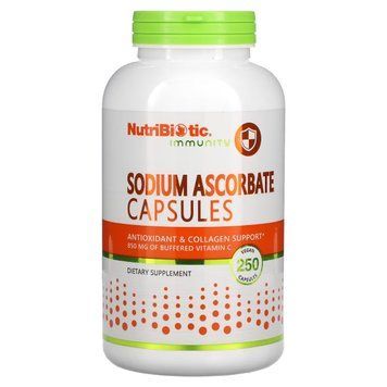 Аскорбат натрия, Sodium Ascorbate, NutriBiotic, 250 вегетарианских капсул