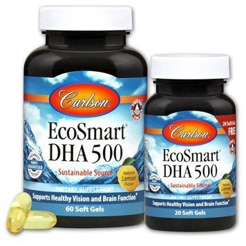 DHA (докозагексаеновая кислота), Вкус Лимона, EcoSmart, Carlson, 60+20 желатиновых капсул