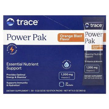 Электролиты, вкус апельсина, Power Pak, Trace, 30 пакетов по 6 гр