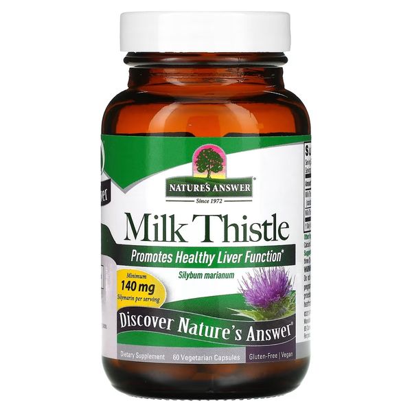 Розторопша, Milk Thistle, Nature's Answer, 60 вегетаріанських капсул