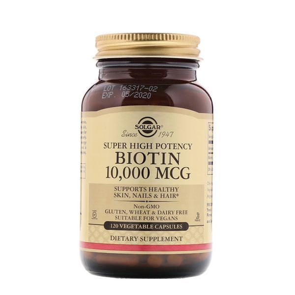 УЦІНКА Біотин (В7) 10 000 мкг, Biotin, Solgar, 120 вегетаріанських капсул (немає зовнішньої плівки)