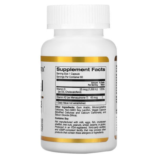 Ліпосомальний Вітамін D3+K2, 1000 МО та 45 мкг, Liposomal Vitamin D3+K2, California Gold Nutrition, 60 вегетаріанських капсул