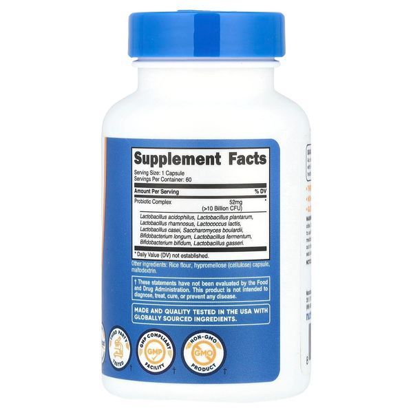 Комплекс пробіотиків, 10 млрд КУО, Probiotic Complex, Nutricost, 60 капсул
