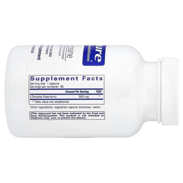 L-тирозин, 500 мг, L-Tyrosine, Pure Encapsulations, 90 капсул