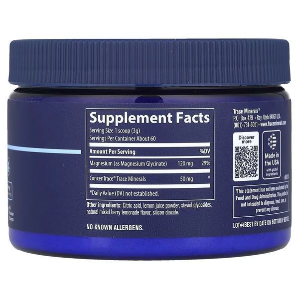 Магний глицинат, вкус ягод, Magnesium Glycinate Powder, Trace, 180 гр