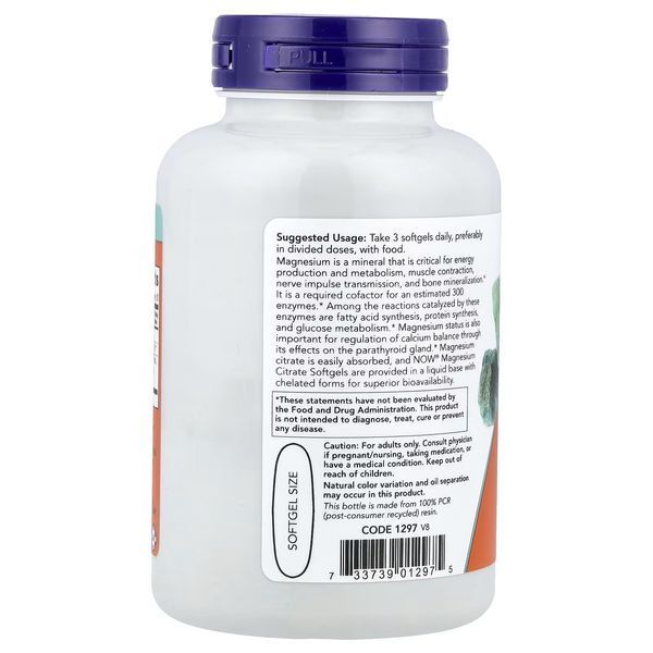 Магній цитрат, Magnesium Citrate, Now Foods, 90 гелевих капсул