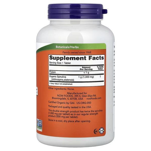 Спирулина органическая, 1000 мг, Certified Organic Spirulina, Now Foods, 240 таблеток
