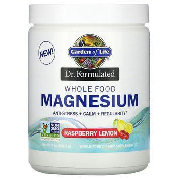 Магний Цельнопищевой, вкус малины и лимона, Whole Food Magnesium Powder, Garden of Life, 198,4 г