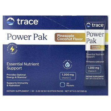 Електроліти, смак ананаса кокосу, Power Pak, Trace, 30 пакетів по 6 гр