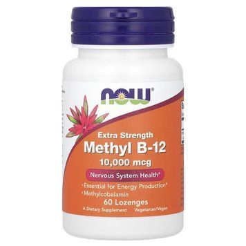 Вітамін B12, Метилкобаламін, 10 000 мкг, Methyl B-12, Now Foods, 60 льодяників