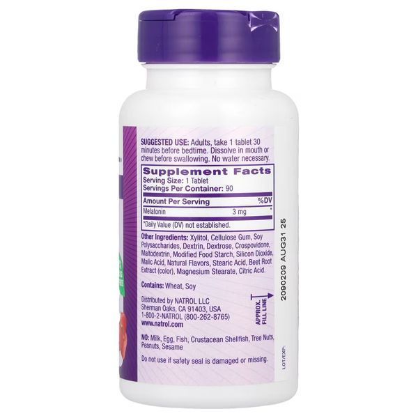 Мелатонін швидкорозчинний, 3 мг, смак полуниці, Melatonin, Fast Dissolve, Natrol, 90 таблеток