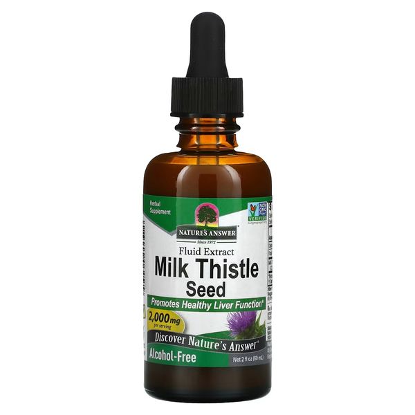 Екстракт розторопші, без спирту, 2000 мг, Milk Thistle Seed, Fluid Extract, Alcohol-Free, Nature's Answer, 60 мл