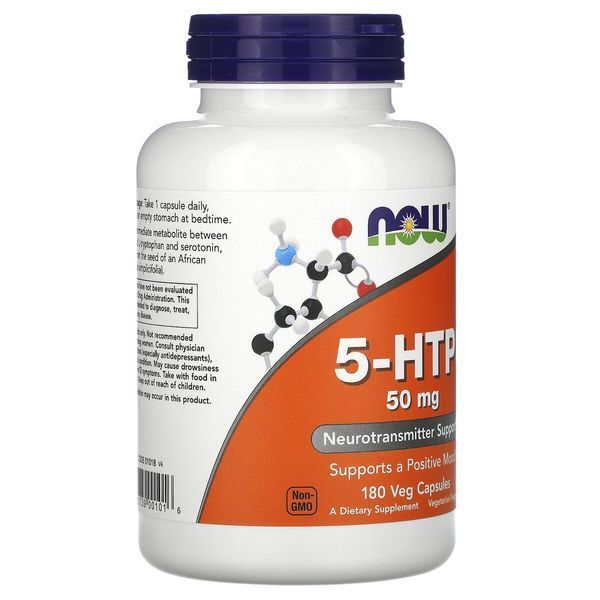 5-HTP (Гидрокситриптофан), 50 мг, Now Foods, 180 вегетарианских капсул