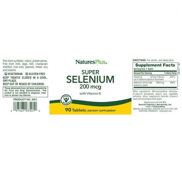 Селен із вітаміном Е, 200 мкг, Super Selenium With Vitamin E, Natures Plus, 90 таблеток