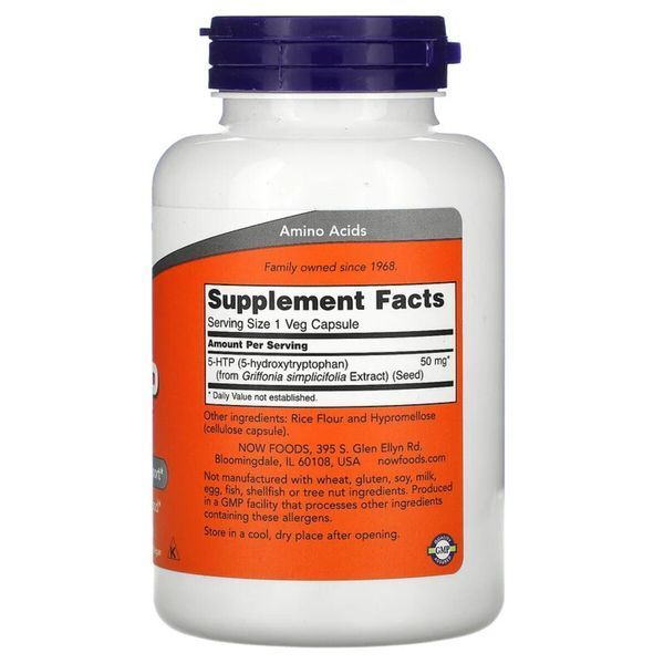 5-HTP (Гидрокситриптофан), 50 мг, Now Foods, 180 вегетарианских капсул