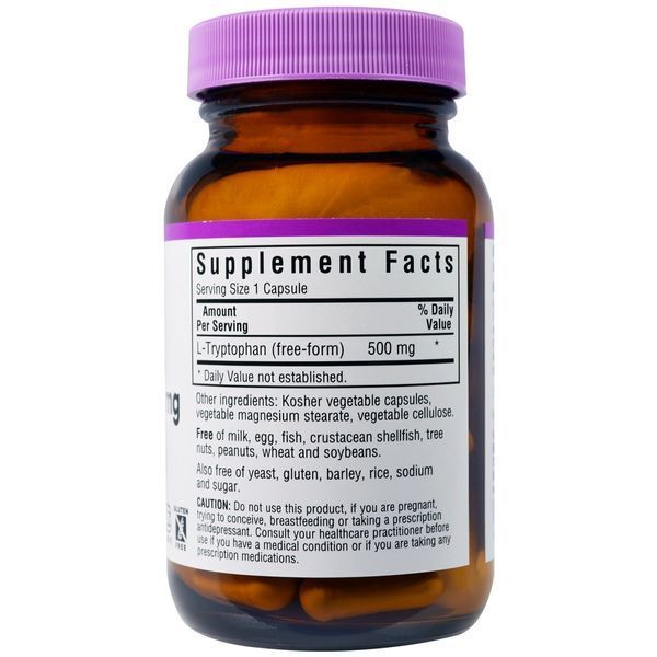 L-Триптофан 500мг, Bluebonnet Nutrition, 30 вегетаріанських капсул
