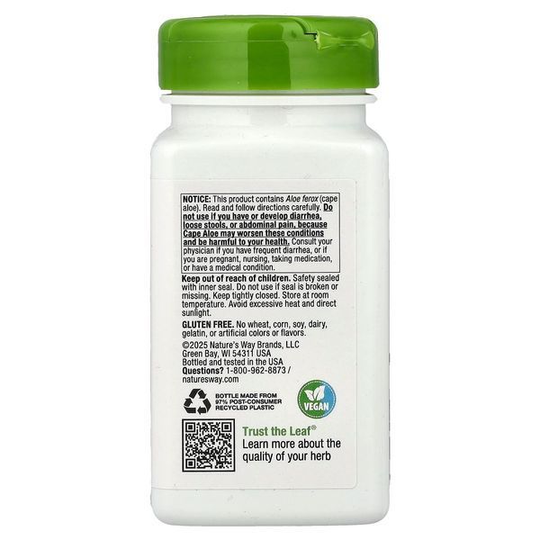 Алое Вера з фенхелем, 140 мг, Aloe Latex with Fennel, Nature's Way, 100 вегетаріанських капсул