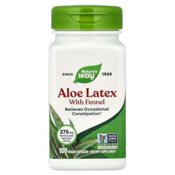 Алое Вера з фенхелем, 140 мг, Aloe Latex with Fennel, Nature's Way, 100 вегетаріанських капсул