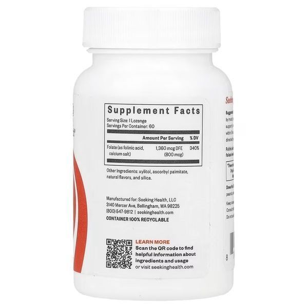 Фолієва кислота, 800 мкг, Folinic Acid, Seeking Health, 60 льодяників