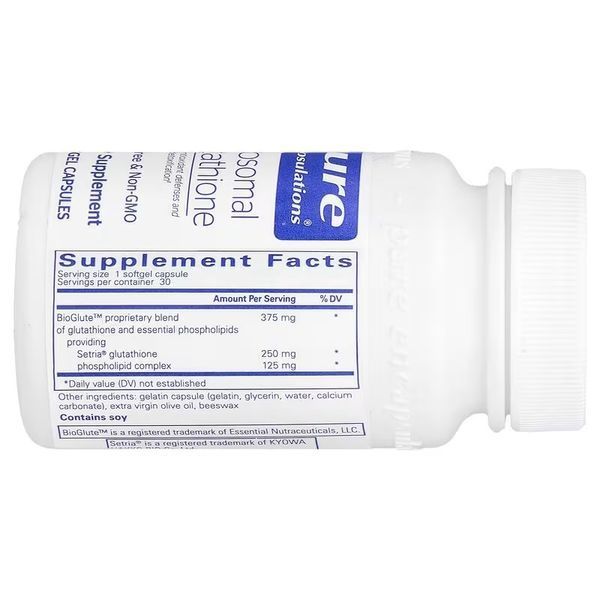 Глутатион липосомальный, 375 мг, Liposomal Glutathione, Pure Encapsulations, 30 желатиновых капсул
